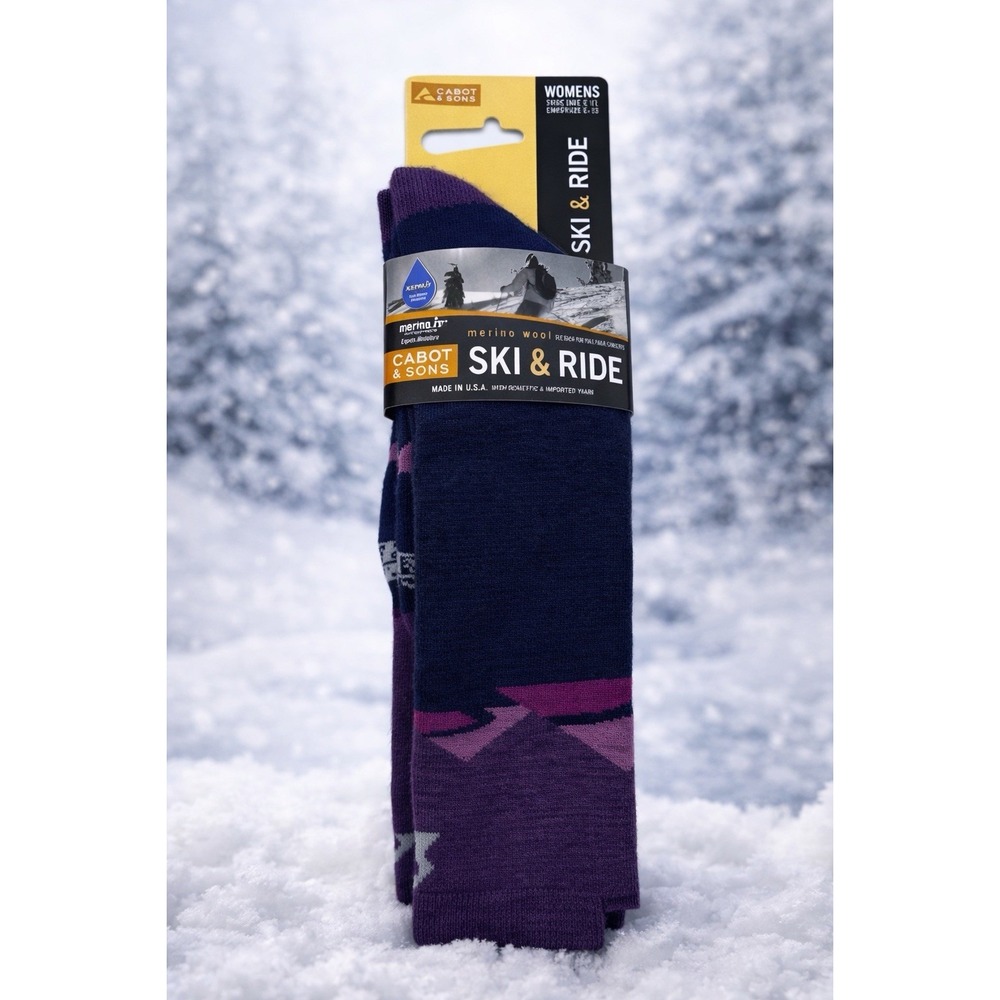 New Cabot & Sons Ride & Ski Full‎ Leg Socks Merino Wool Blue Purple Women's 9-11
